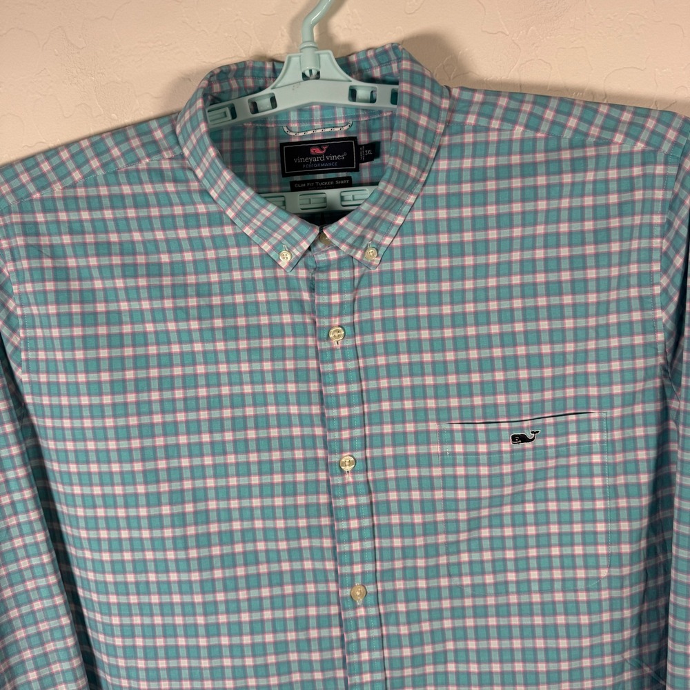 Vineyard Vines Shirt Mens 2XL Blue Plaid Performance Slim Tucker Button Down